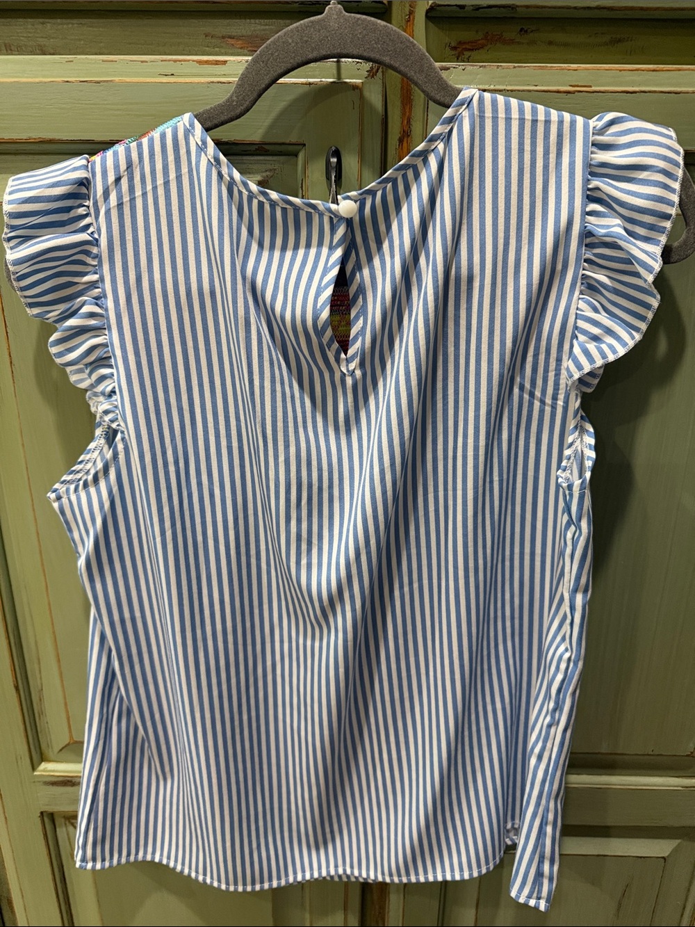 SHEIN Blue & Multicolor Embroidered Striped Top - Picture 6 of 6